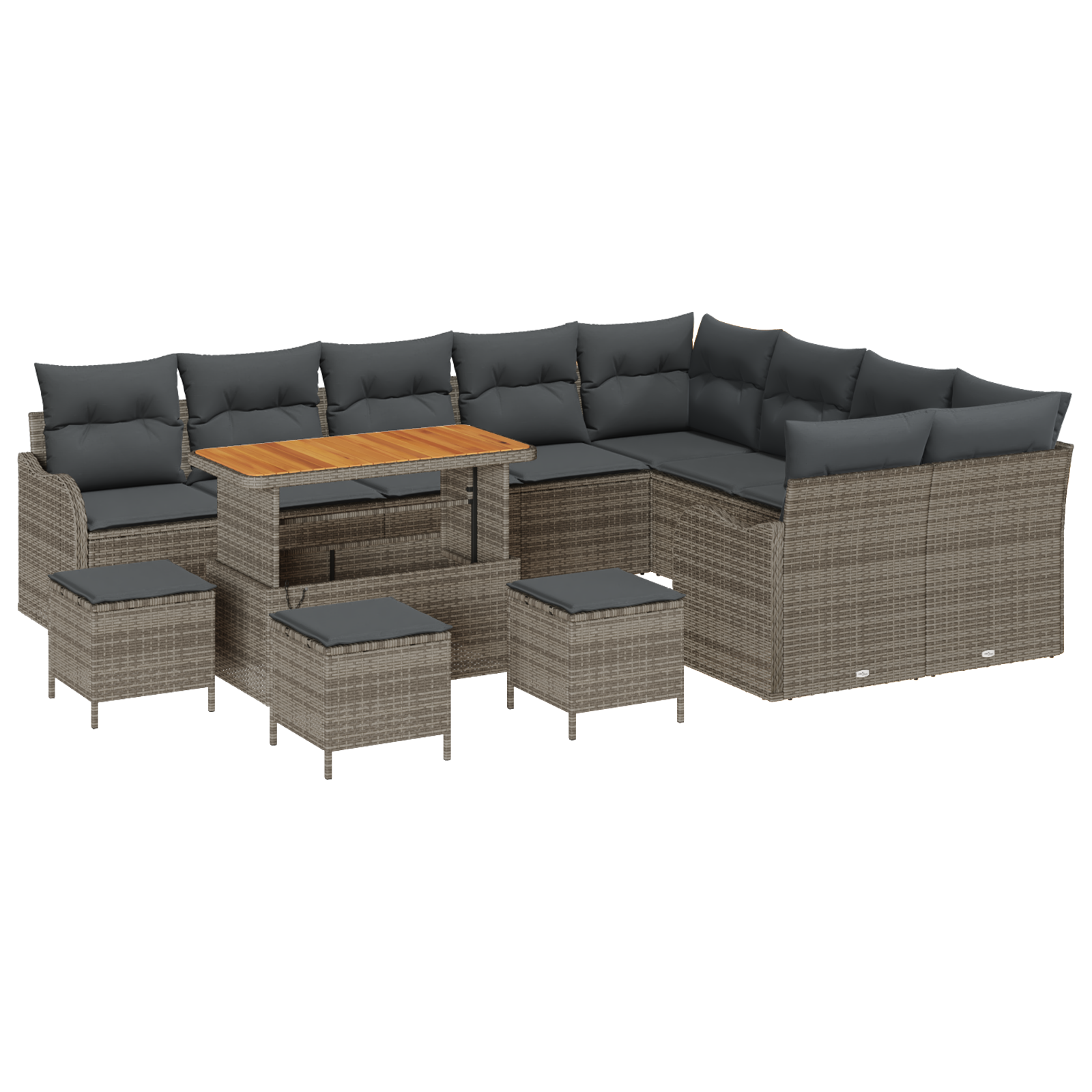 Set Divano da Giardino da 13 Pezzi con Cuscini Grigio Polyrattan Acacia