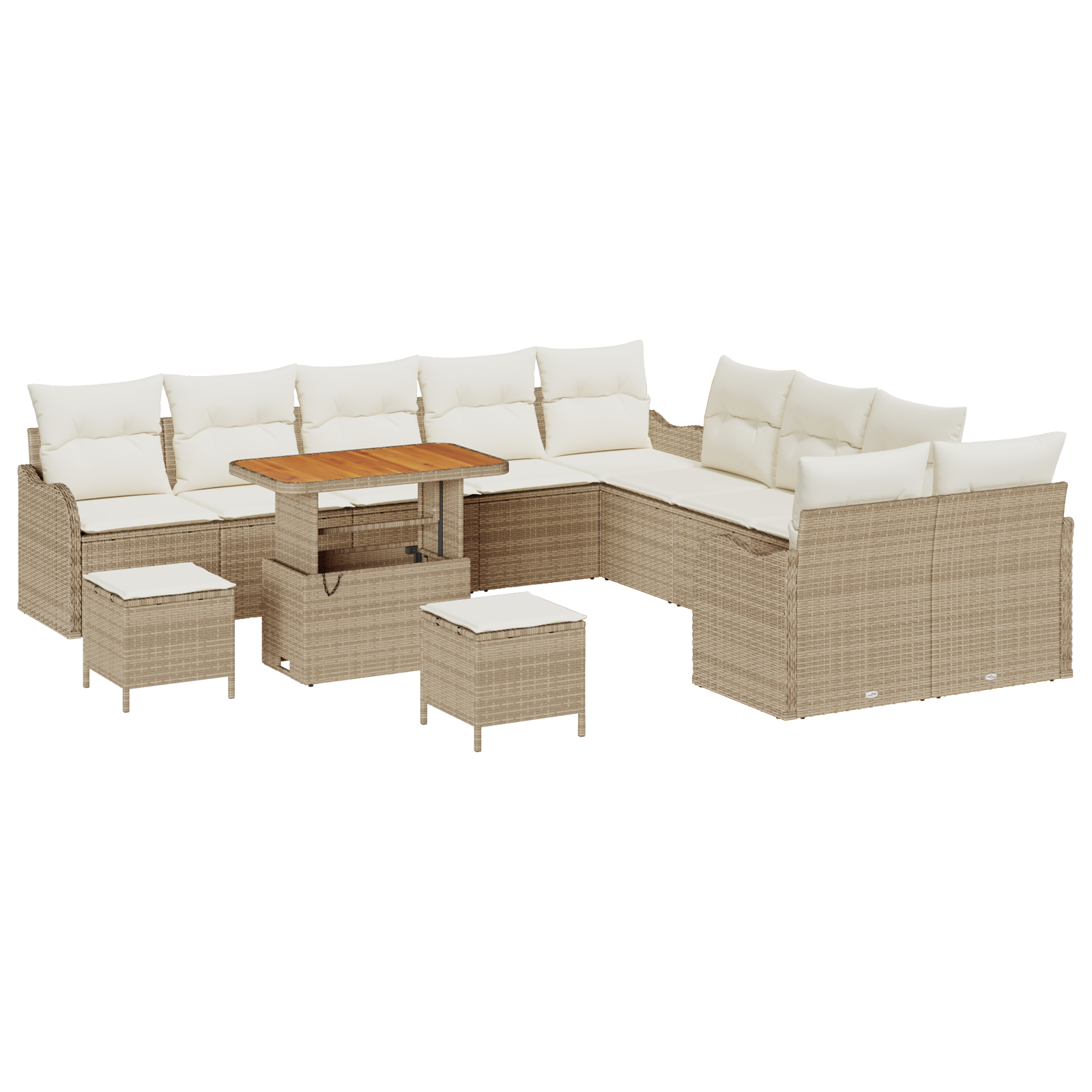Set da divano da giardino  13 pezzi con cuscini Beige Poly Rattan Acacia