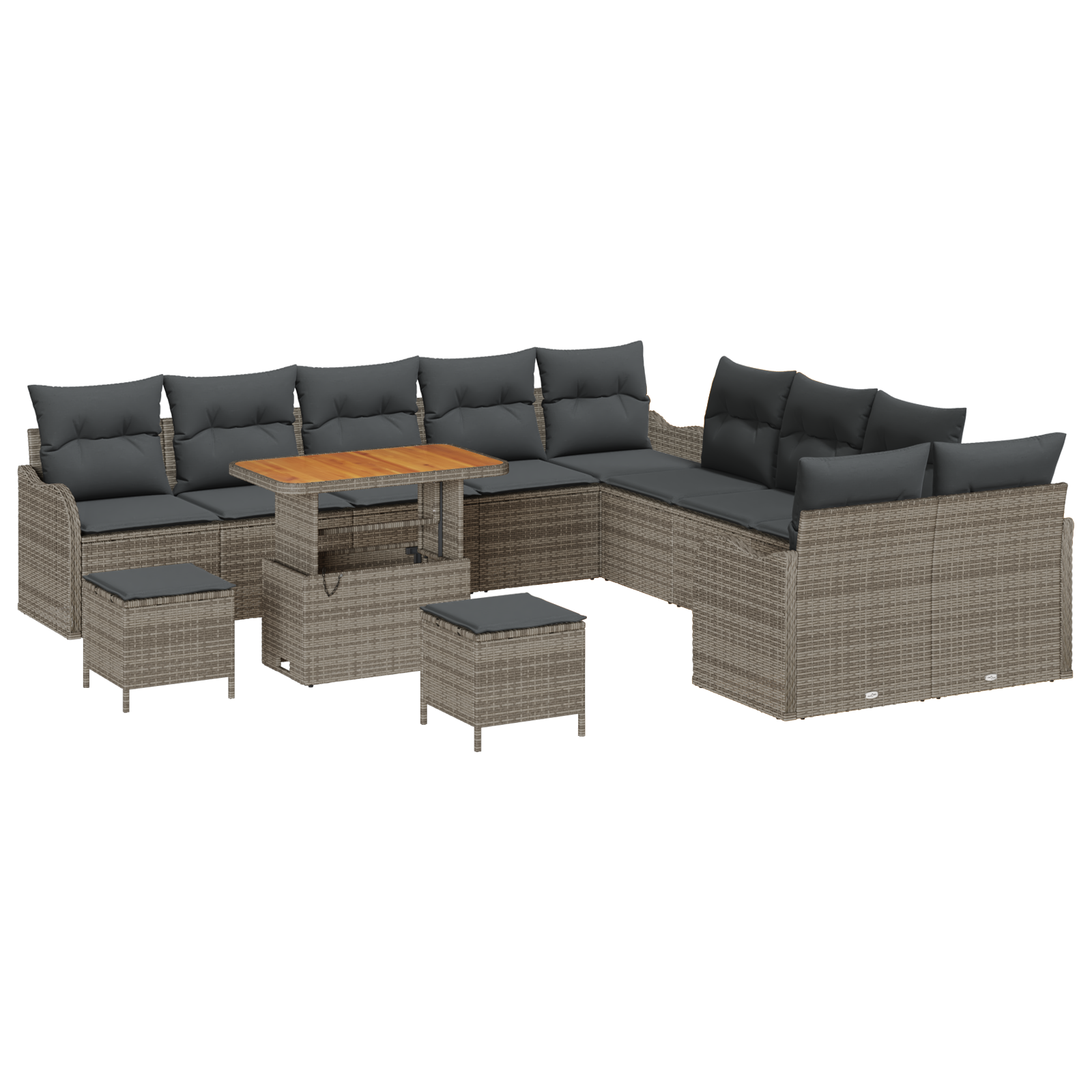 Set Divano da Giardino  da 13 Pezzi con Cuscini Grigio Polyrattan Acacia