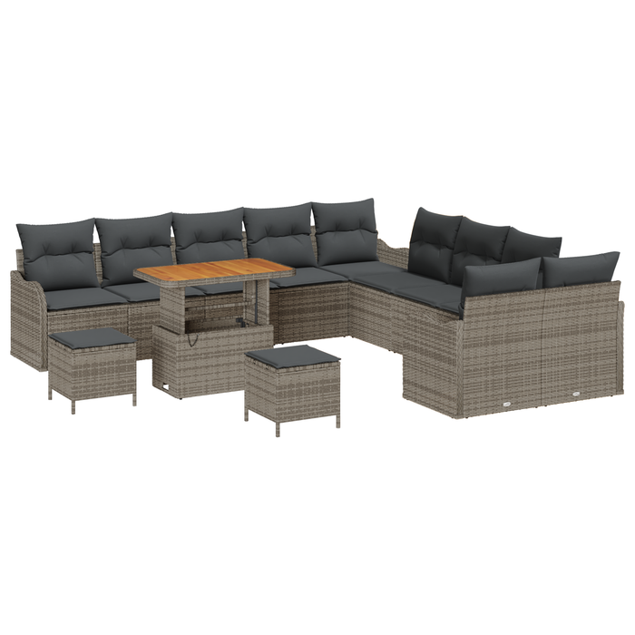 Set Divano da Giardino  da 13 Pezzi con Cuscini Grigio Polyrattan Acacia
