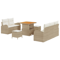 Set Divano da Giardino  a 8 Pezzi con Cuscini Beige Polyrattan Acacia
