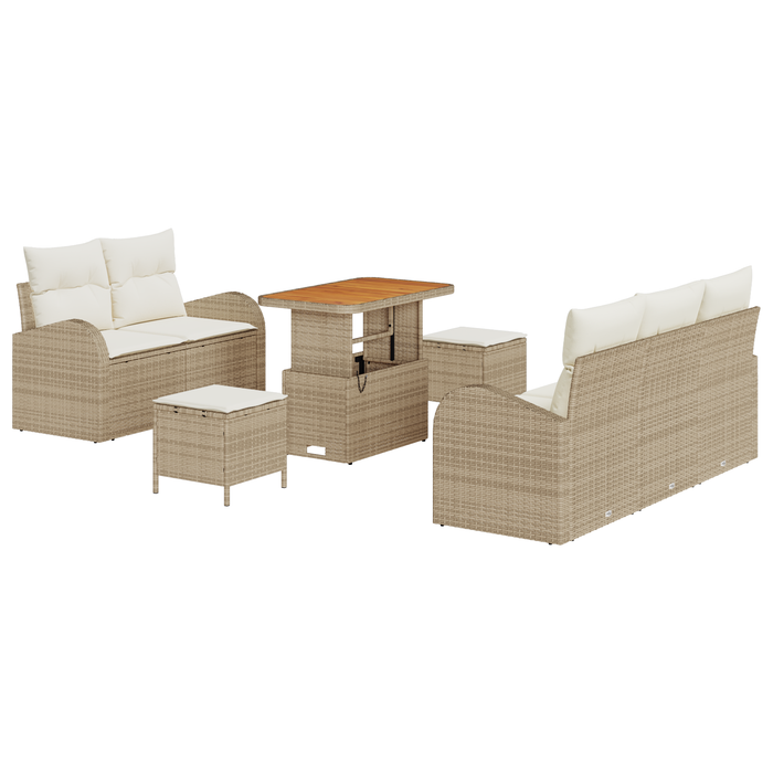 Set Divano da Giardino  8 Pezzi con Cuscini Beige Polyrattan Acacia