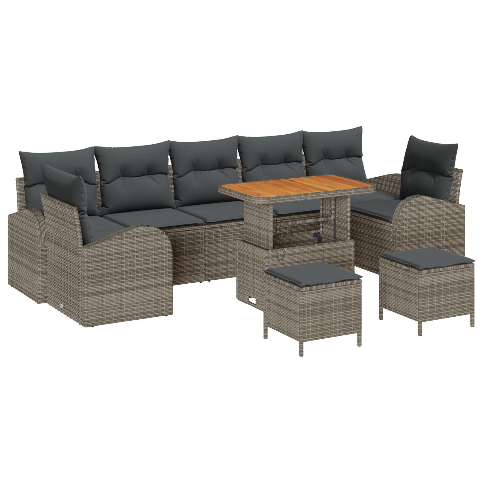 Set Divano da Giardino 10 Pezzi con Cuscini Grigio Polyrattan Acacia
