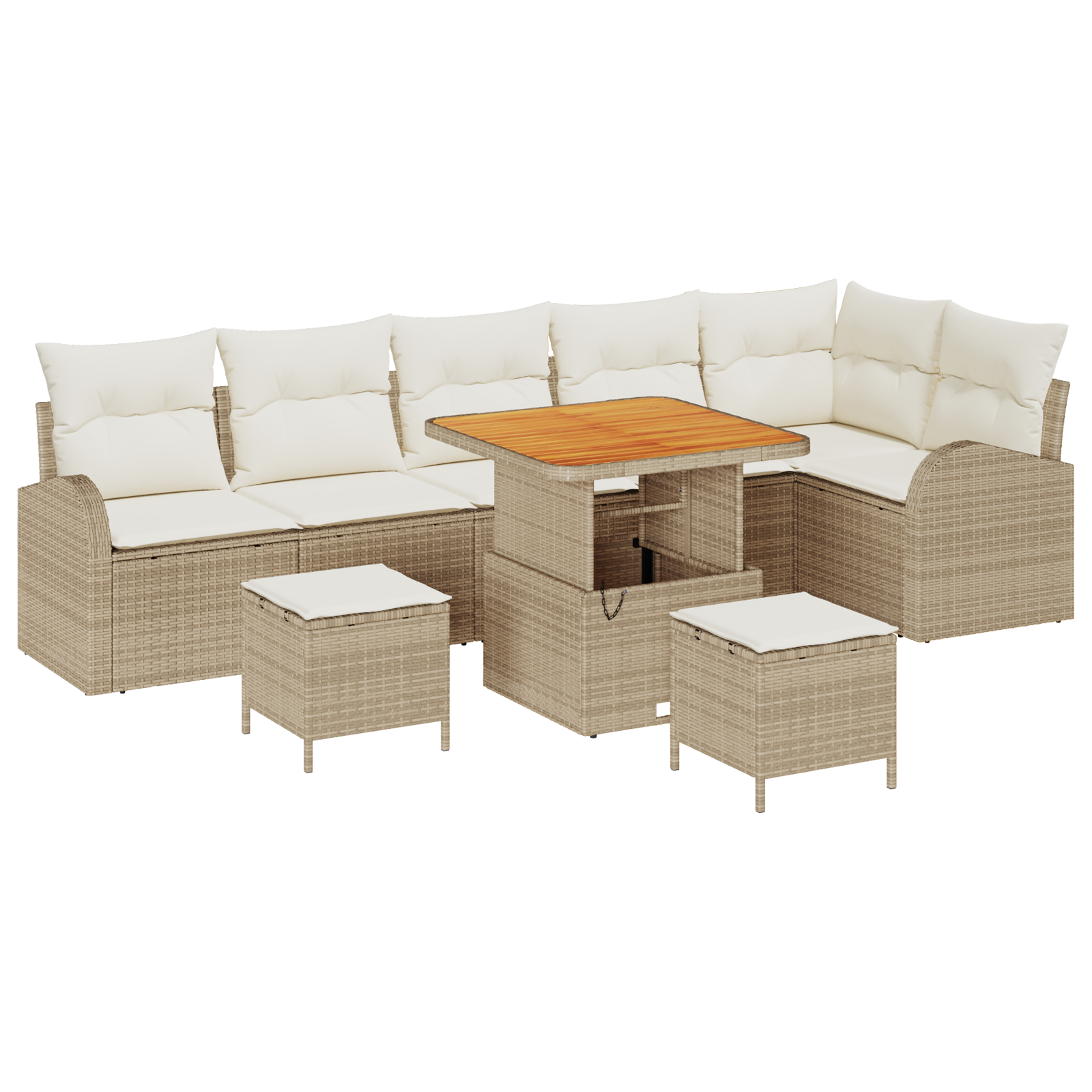 Set di divani da giardino  9 pezzi con cuscini beige polyrattan acacia