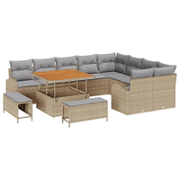 Set di Divano da Giardino 12 Pezzi con Cuscini Beige in Polyrattan e Acacia