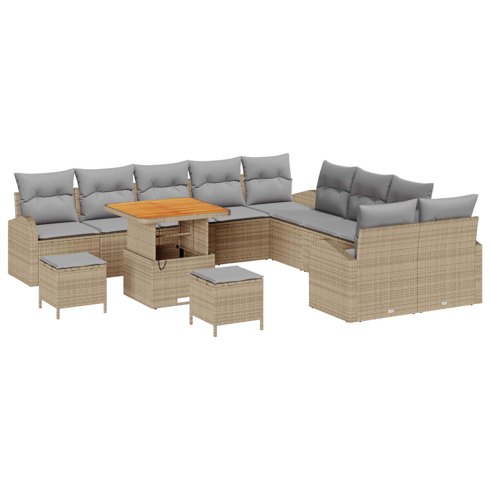 Set di Divani da Giardino  13 Pezzi con Cuscini Beige Polyrattan Acacia