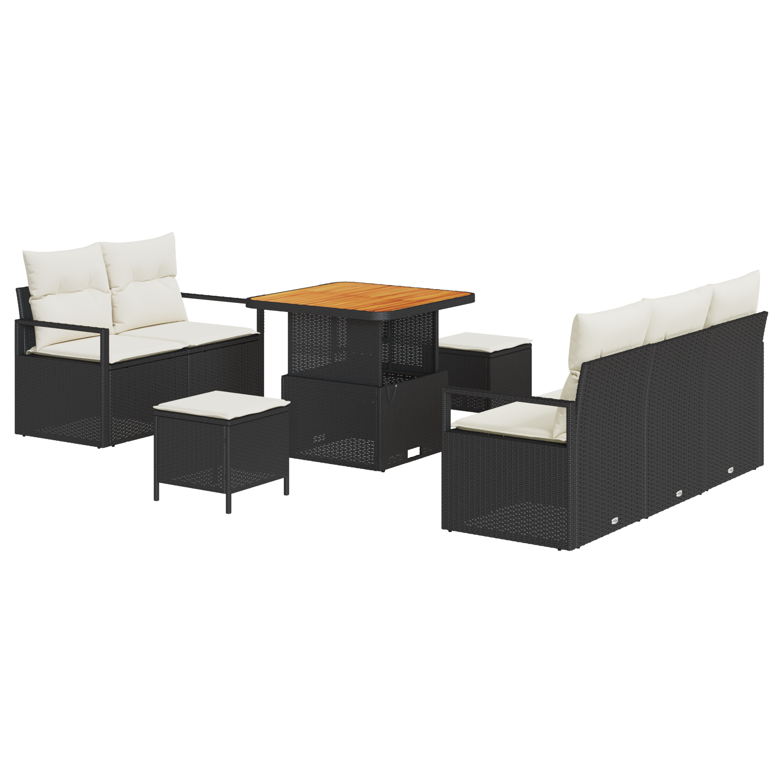 Set di Divani da Giardino 8 Pezzi con Cuscini Polyrattan Nero Acacia