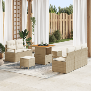 Set Divani Giardino 8 Pezzi con Cuscini Beige Polirattan Acacia