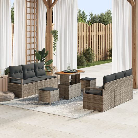Set di 9 pezzi di sofà da giardino con cuscini grigio polyrattan