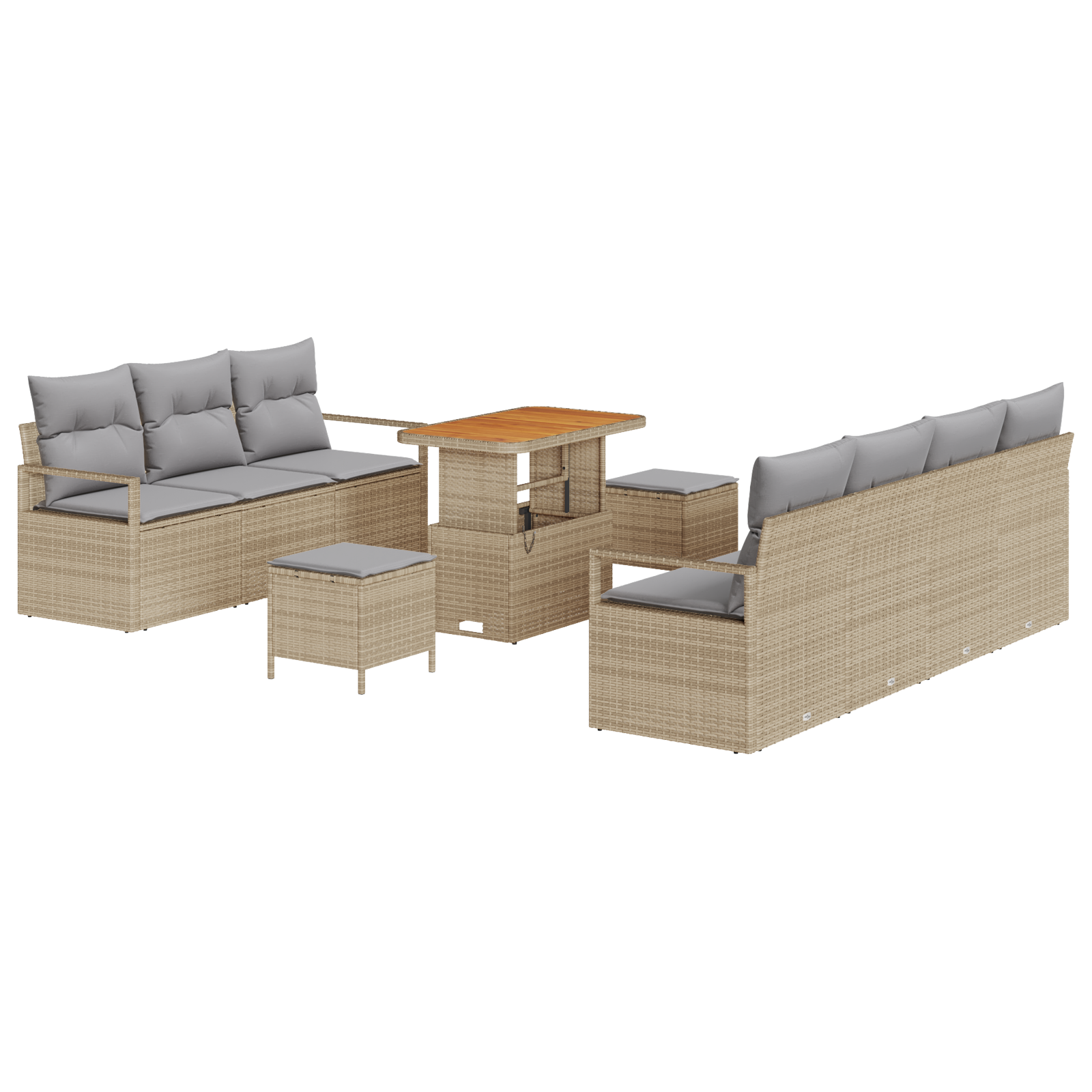 Set di Divani da Giardino in 10 Pezzi con Cuscini Beige Polyrattan Acacia