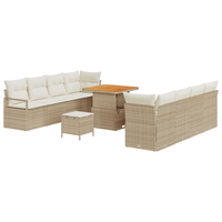 Set di Divani da Giardino da 11 Pezzi con Cuscini Beige Polyrattan Acacia