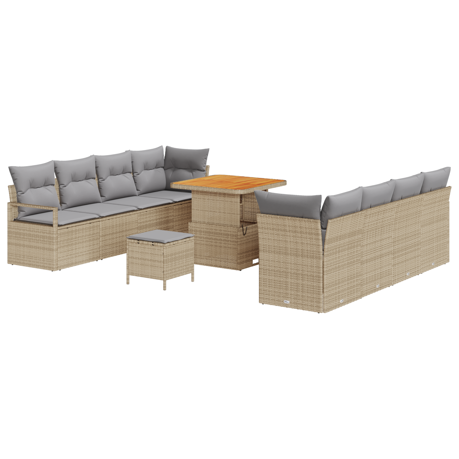 Set di Divani da Giardino da 11 Pezzi con Cuscini Beige Polyrattan Acacia
