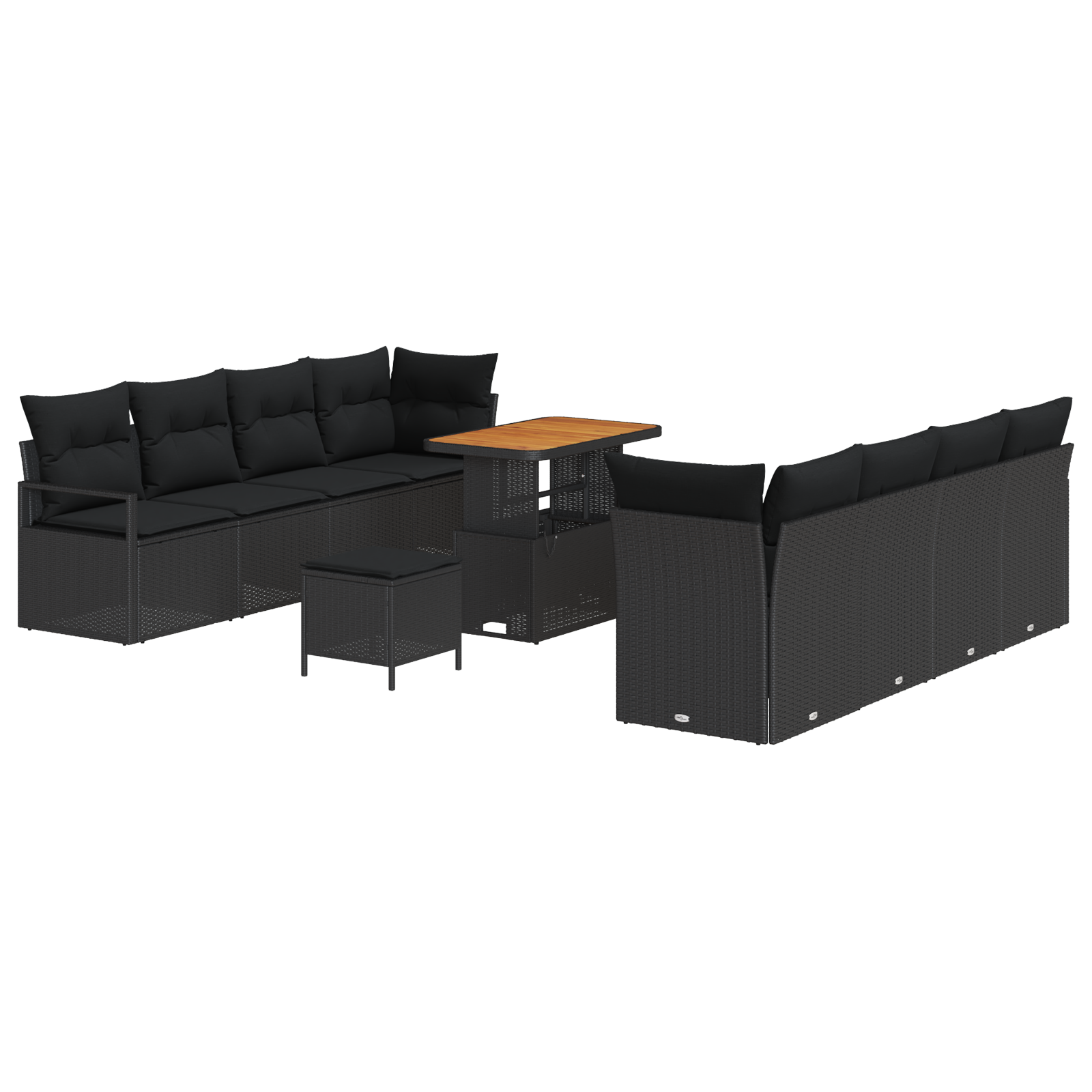 Set Divano da Giardino  a 11 Pezzi con Cuscini Rattan Polietilene Nero Acacia