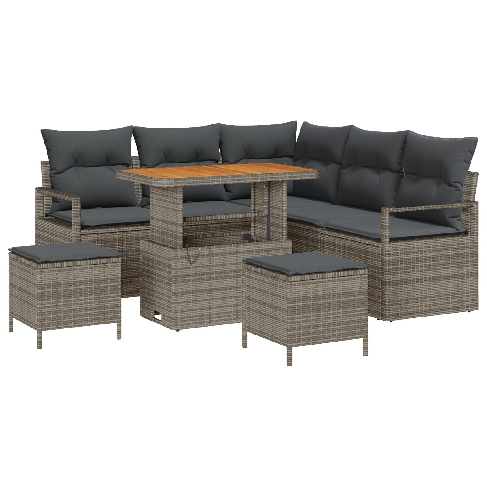 Set di Divani da Giardino  8 Pezzi con Cuscini Grigio Rattan Poliestere Acacia