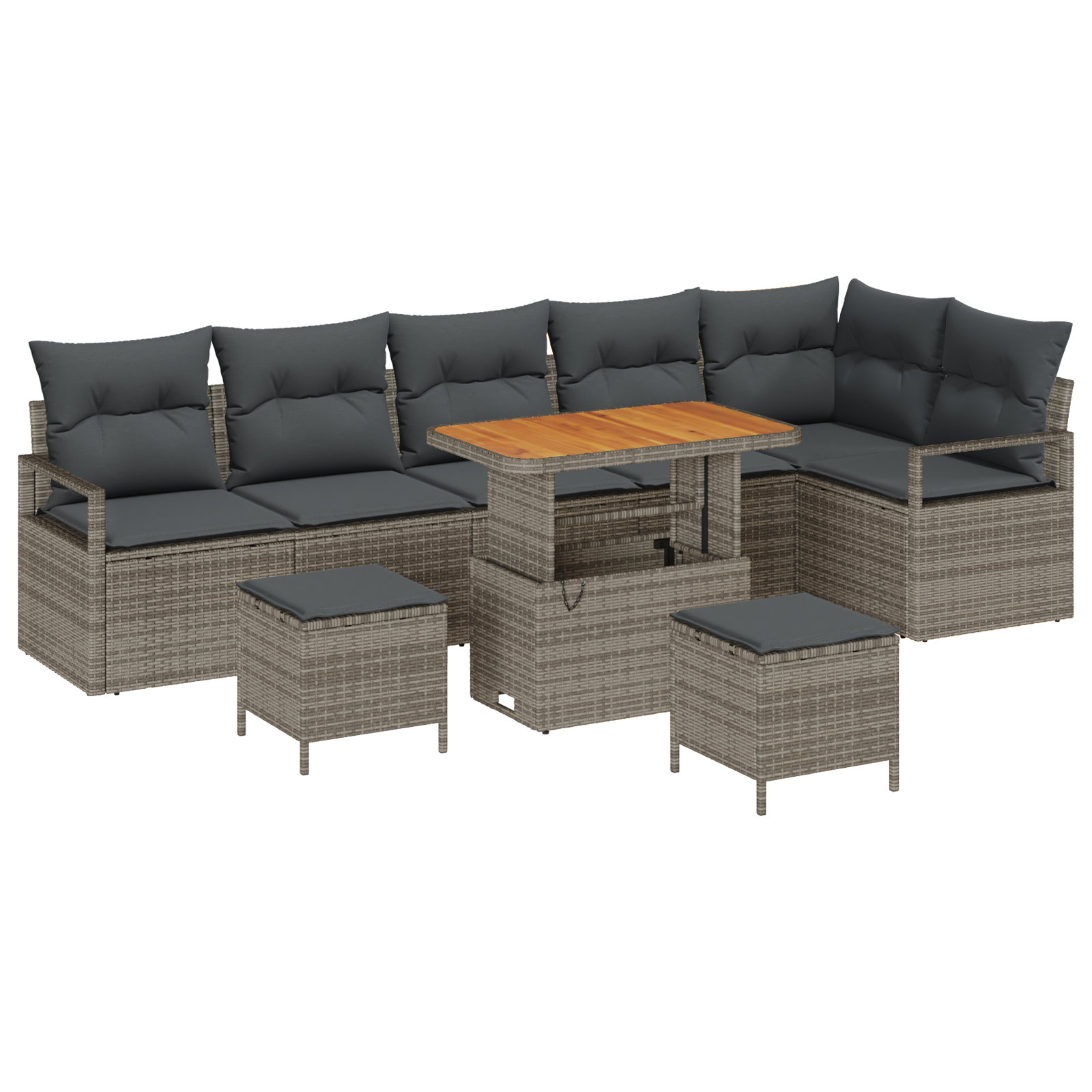 Set di divano da giardino  9 pezzi con cuscini Grigio Poli Rattan Acacia