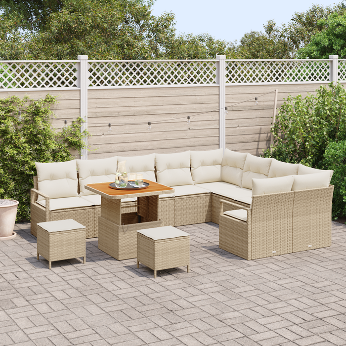 Set divani giardino  12 pezzi con cuscini beige polyrattan acacia