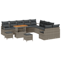 Set di Sofà da Giardino  da 13 Pezzi con Cuscini Grigio Polyrattan Acacia