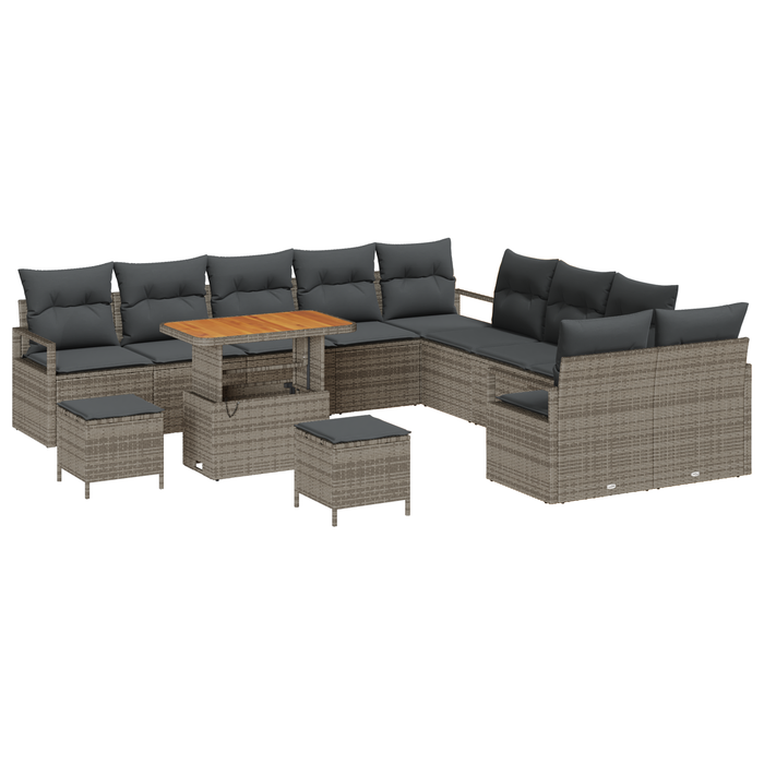 Set di Sofà da Giardino  da 13 Pezzi con Cuscini Grigio Polyrattan Acacia