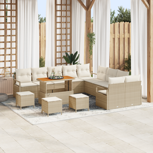 Set Divano da Giardino  14 Pezzi con Cuscini Beige in Polyrattan Acacia