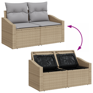 Set di Divani da Giardino  8 Pezzi con Cuscini Beige Polyrattan Acacia