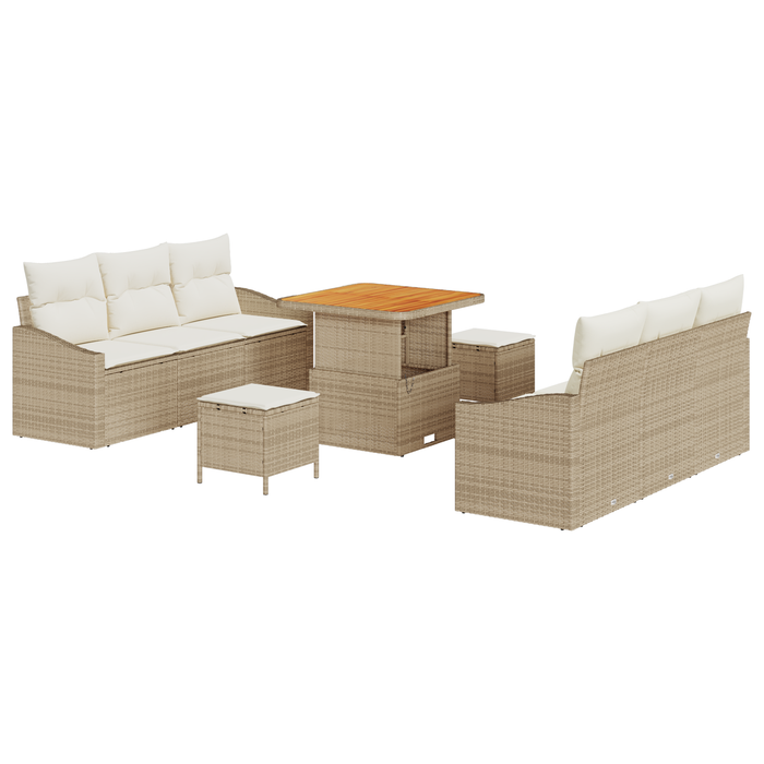 Set di Divani da Giardino  da 9 Pezzi con Cuscini Beige Polyrattan Acacia