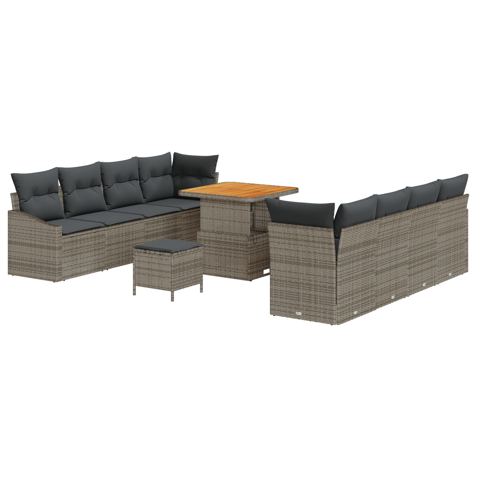 Set da Giardino a 11 Pezzi  con Cuscini Grigio Polyrattan Acacia