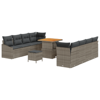 Set da Giardino a 11 Pezzi  con Cuscini Grigio Polyrattan Acacia