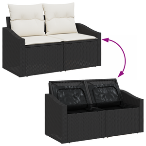 Set di divani da giardino  a 9 pezzi con cuscini Nero Polyrattan Acacia