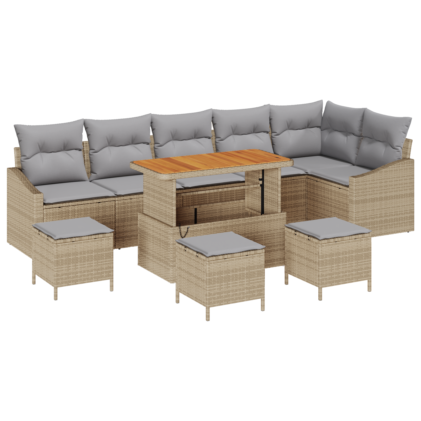 Set Divano da Giardino con Cuscini Beige Poliratan Acacia da 10 Pezzi