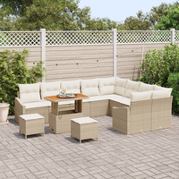 Set Divano Giardino 12 Pezzi con Cuscini Beige Polyrattan Acacia