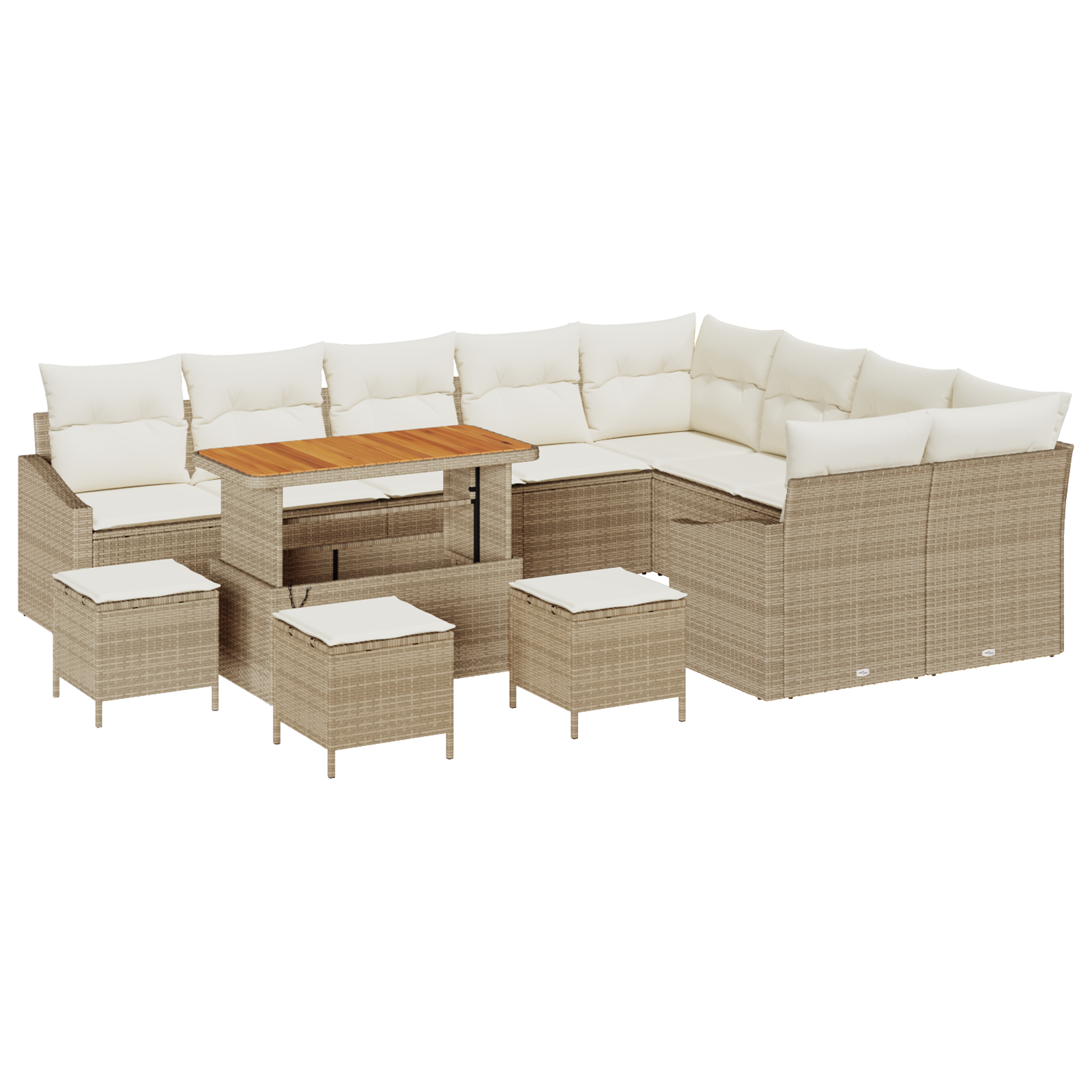 Set Divano da Giardino 13 Pezzi con Cuscini Beige Polyrattan Acacia