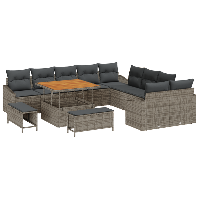 Set da giardino  13 pezzi con cuscini grigio polyrattan acacia