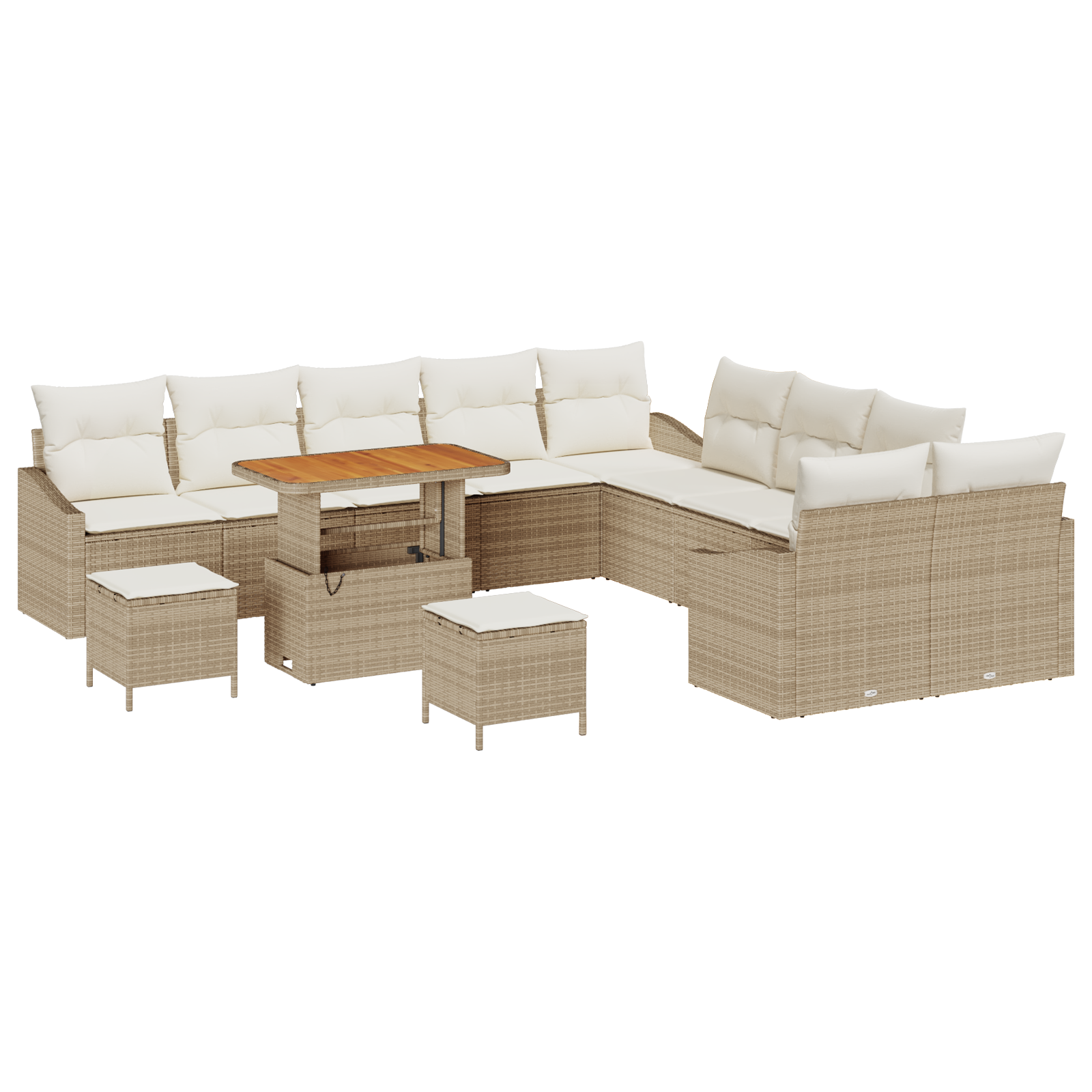 Set di divani da giardino  13 pezzi con cuscini beige polyrattan acacia