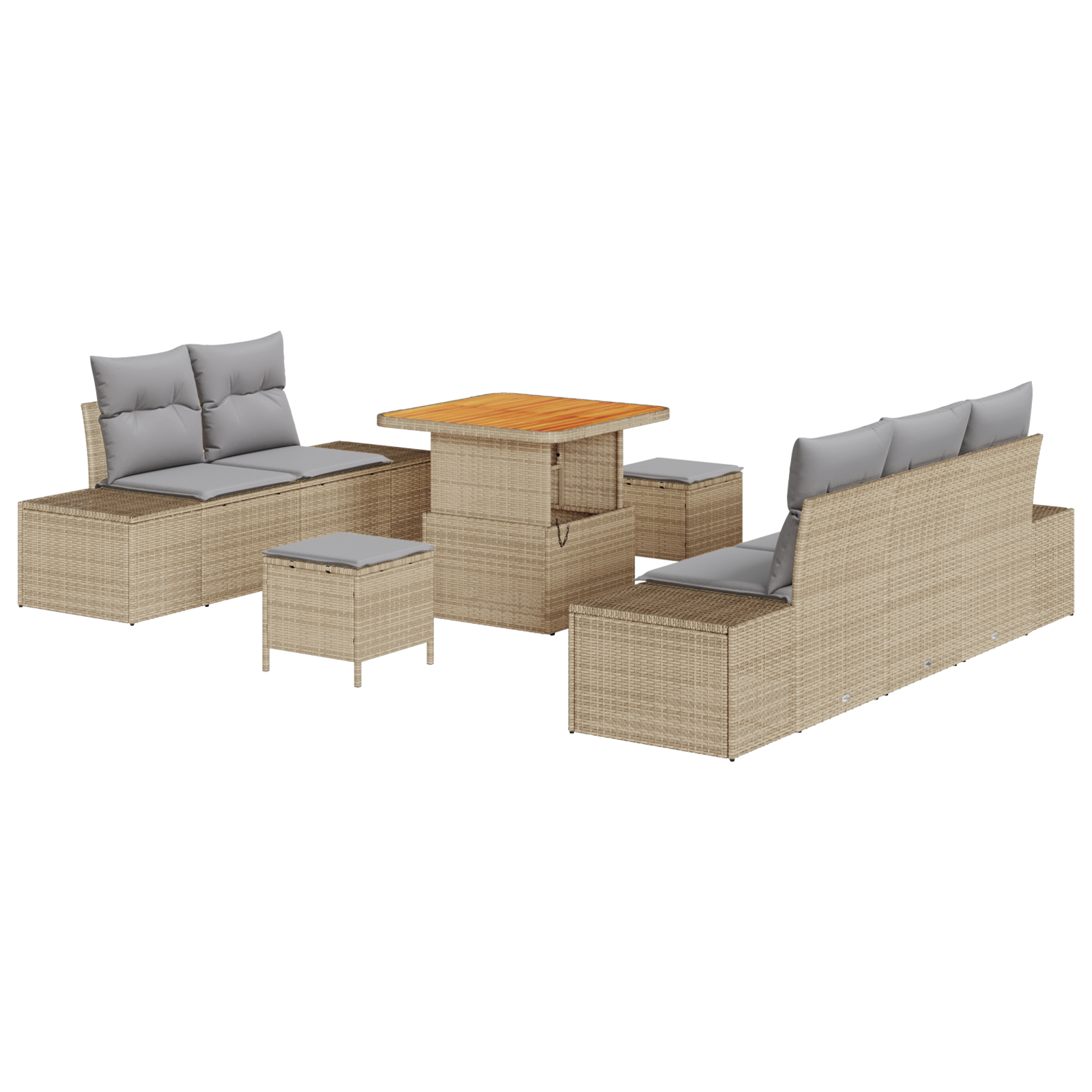 Set di divani da giardino vitaXL da 8 pezzi con cuscini beige in polirattan e acacia