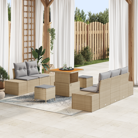 Set di divani da giardino vitaXL da 8 pezzi con cuscini beige in polirattan e acacia