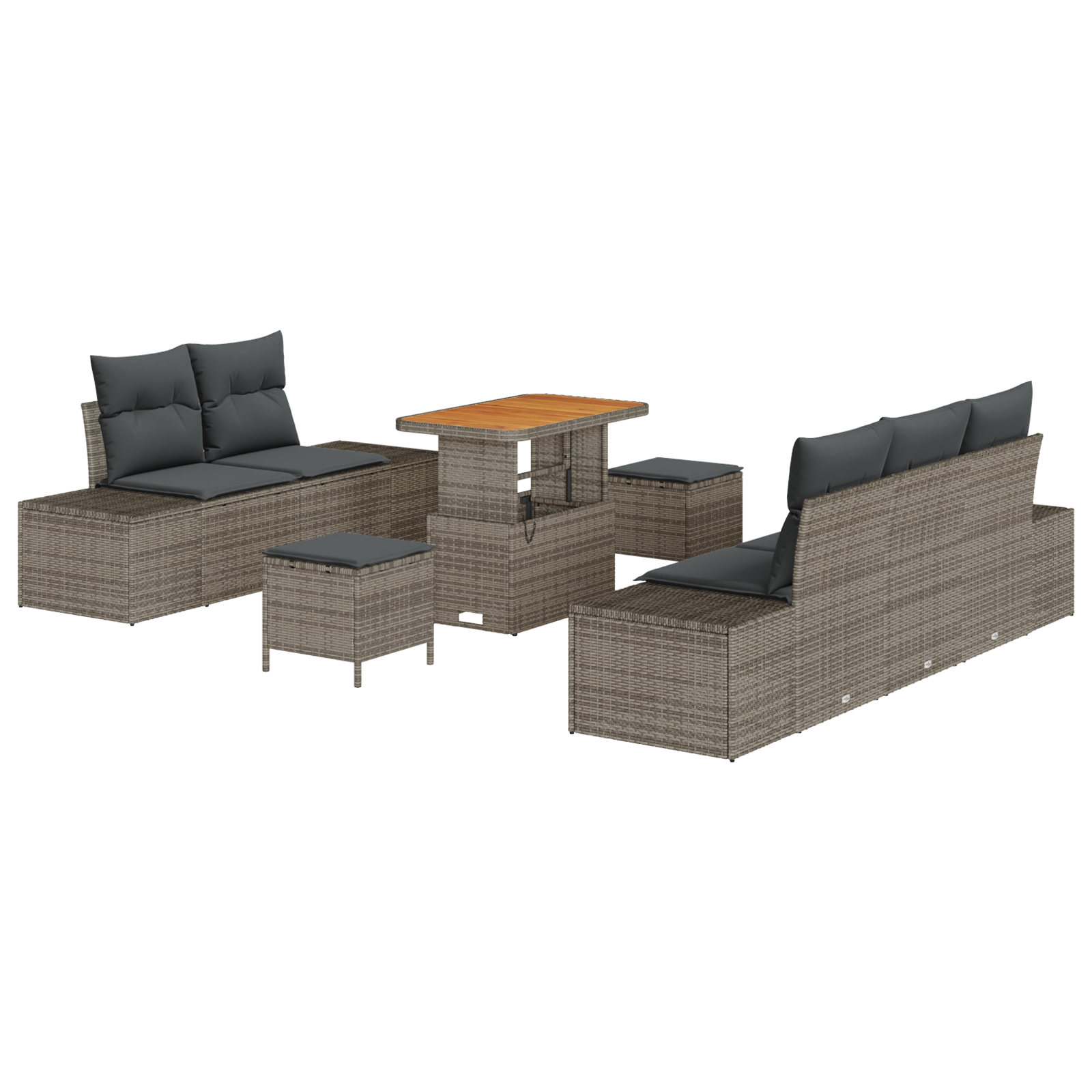 Set Divano da Giardino  8 Pezzi con Cuscini Grigio Polyrattan Acacia