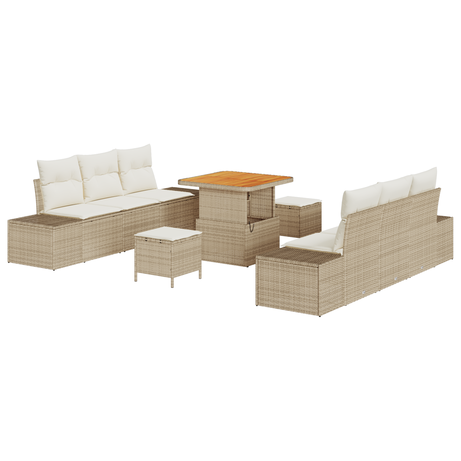 Set Divano da Giardino  9 Pezzi con Cuscini Beige Polyrattan Acacia