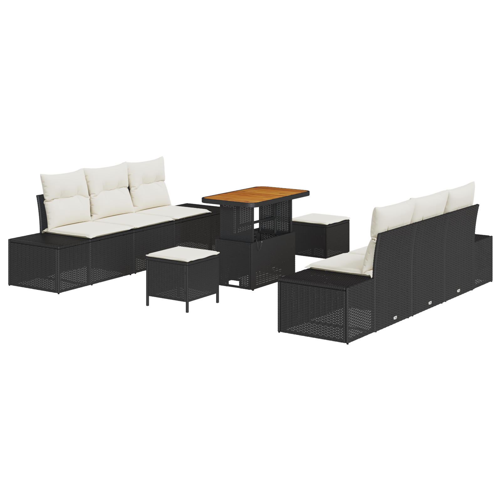 Set di Divani da Giardino 9 Pezzi con Cuscini Polyrattan Nero Acacia
