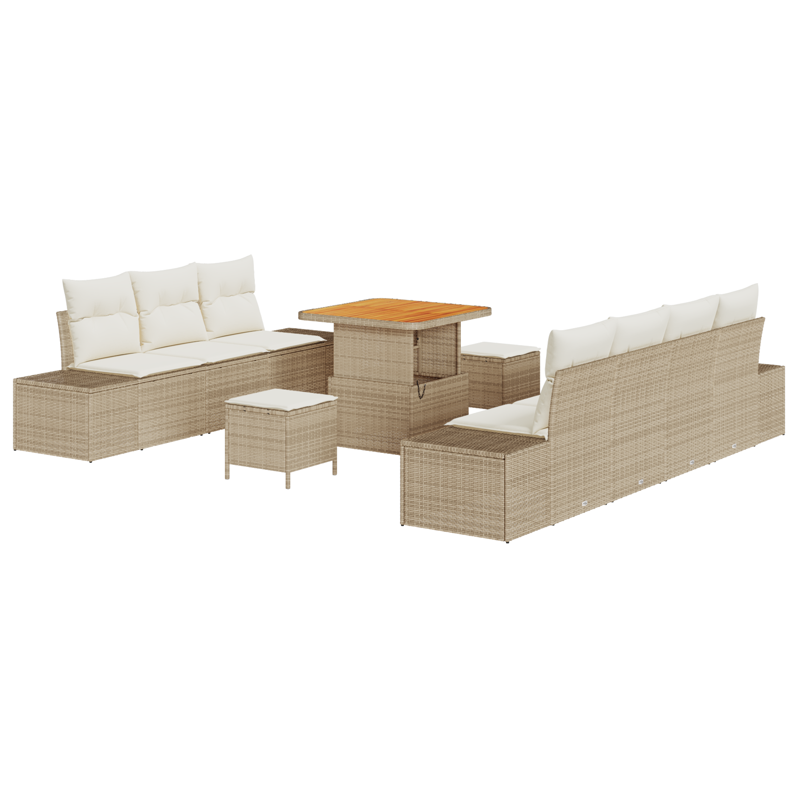 Set di divani da giardino da 10 pezzi con cuscini Beige Polyrattan Acacia