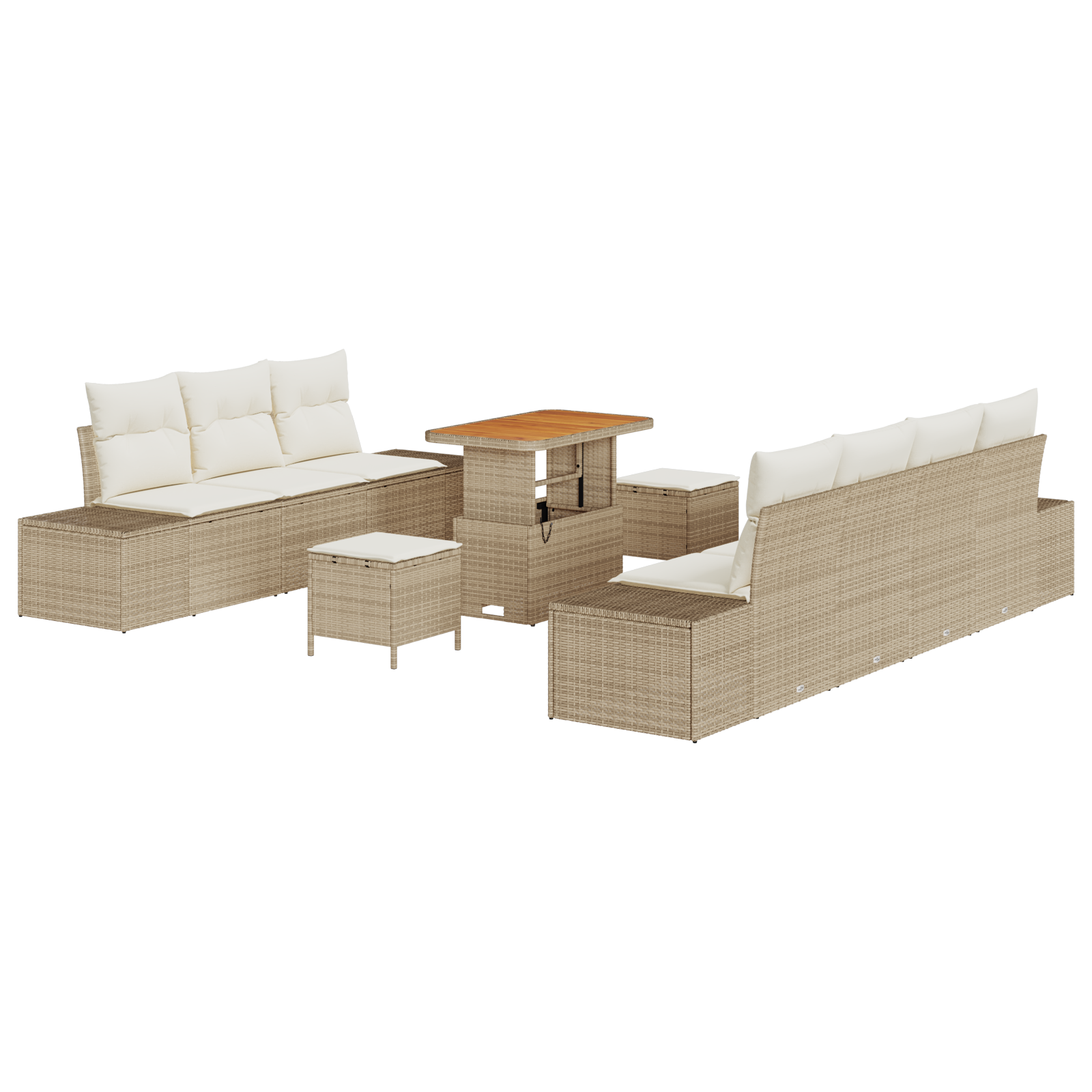 Set Divano da Giardino a 10 Pezzi con Cuscini Beige Polyrattan Acacia