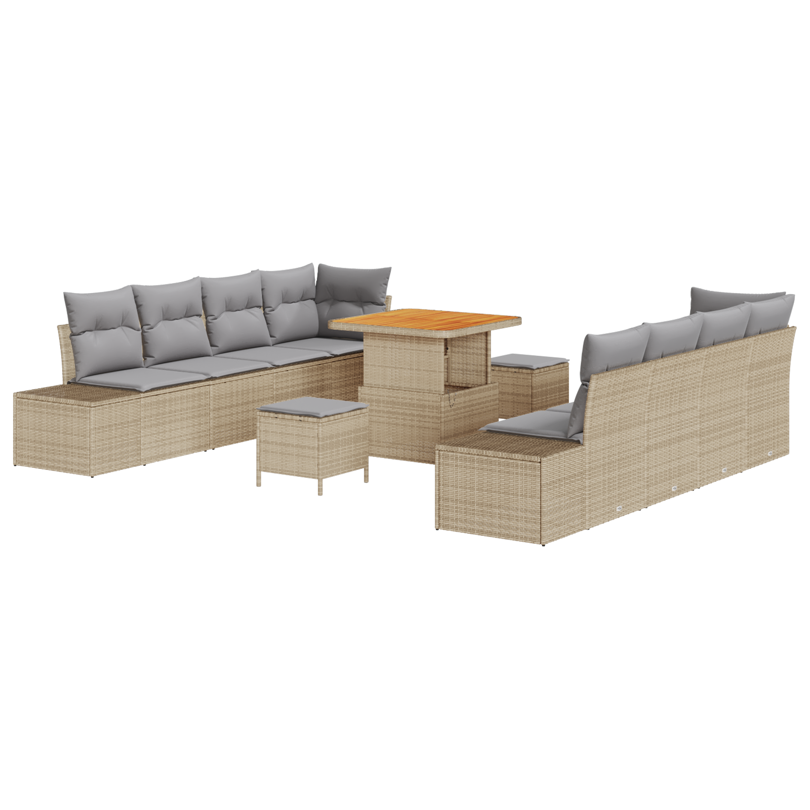 Set Divano da Giardino 11 Pezzi con Cuscini Beige Polyrattan Acacia