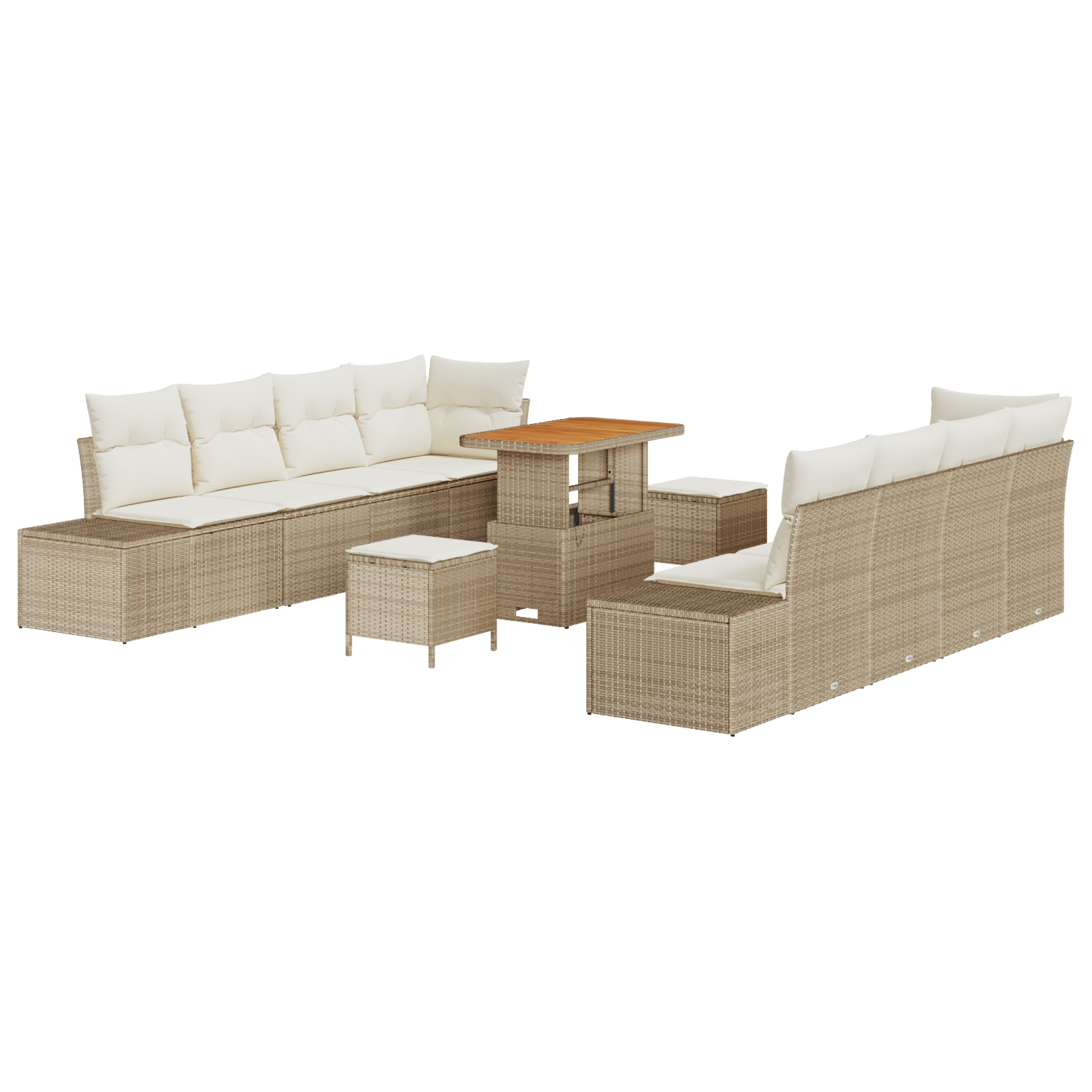 Set di divani da giardino da 11 pezzi con cuscini Beige Polirattan Acacia