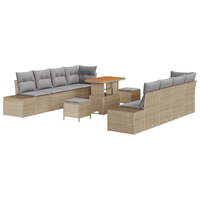 Set di Divani da Giardino da 11 Pezzi con Cuscini Beige Polyrattan Acacia