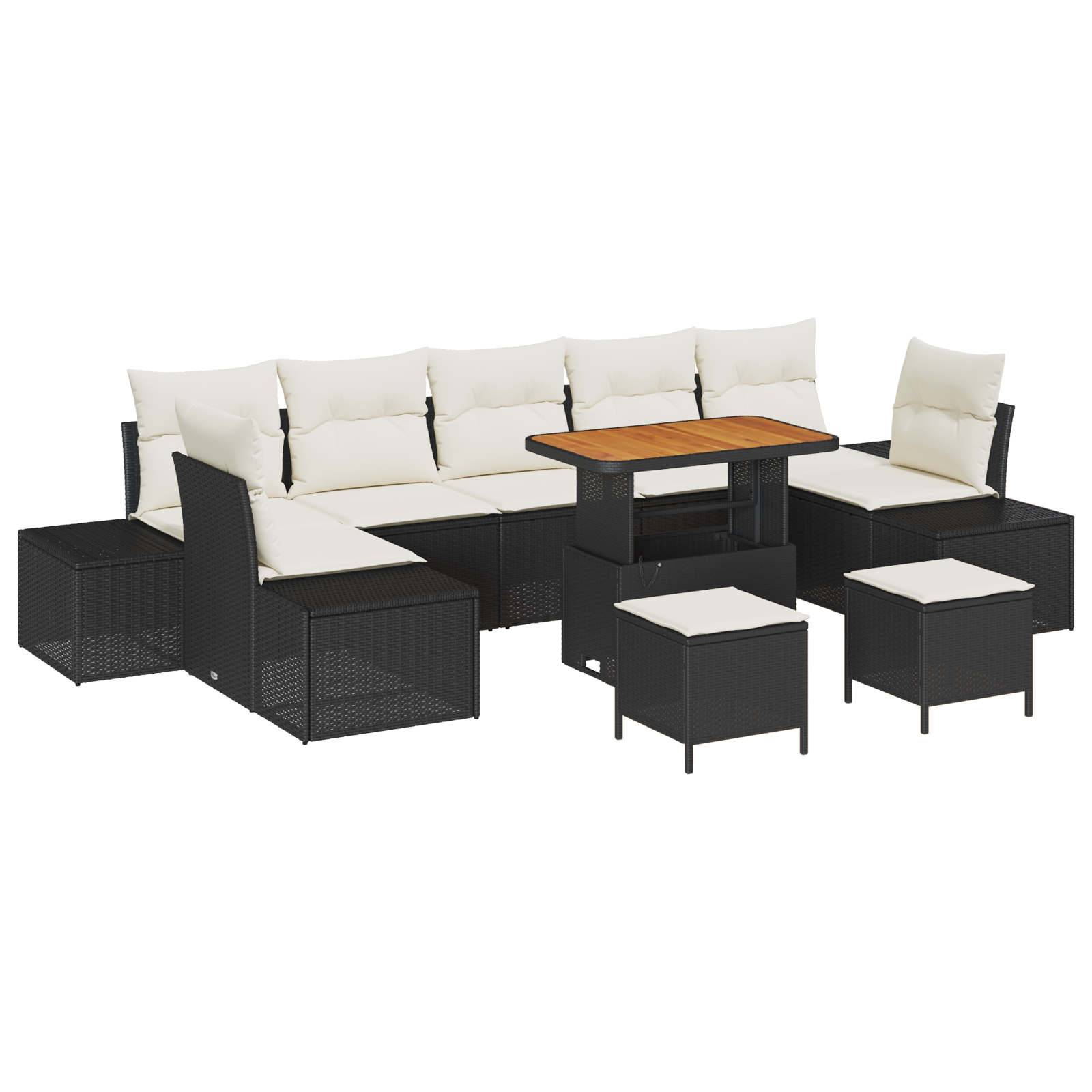 Set Divani Giardino 10 Pezzi con Cuscini Nero Polyrattan Acacia