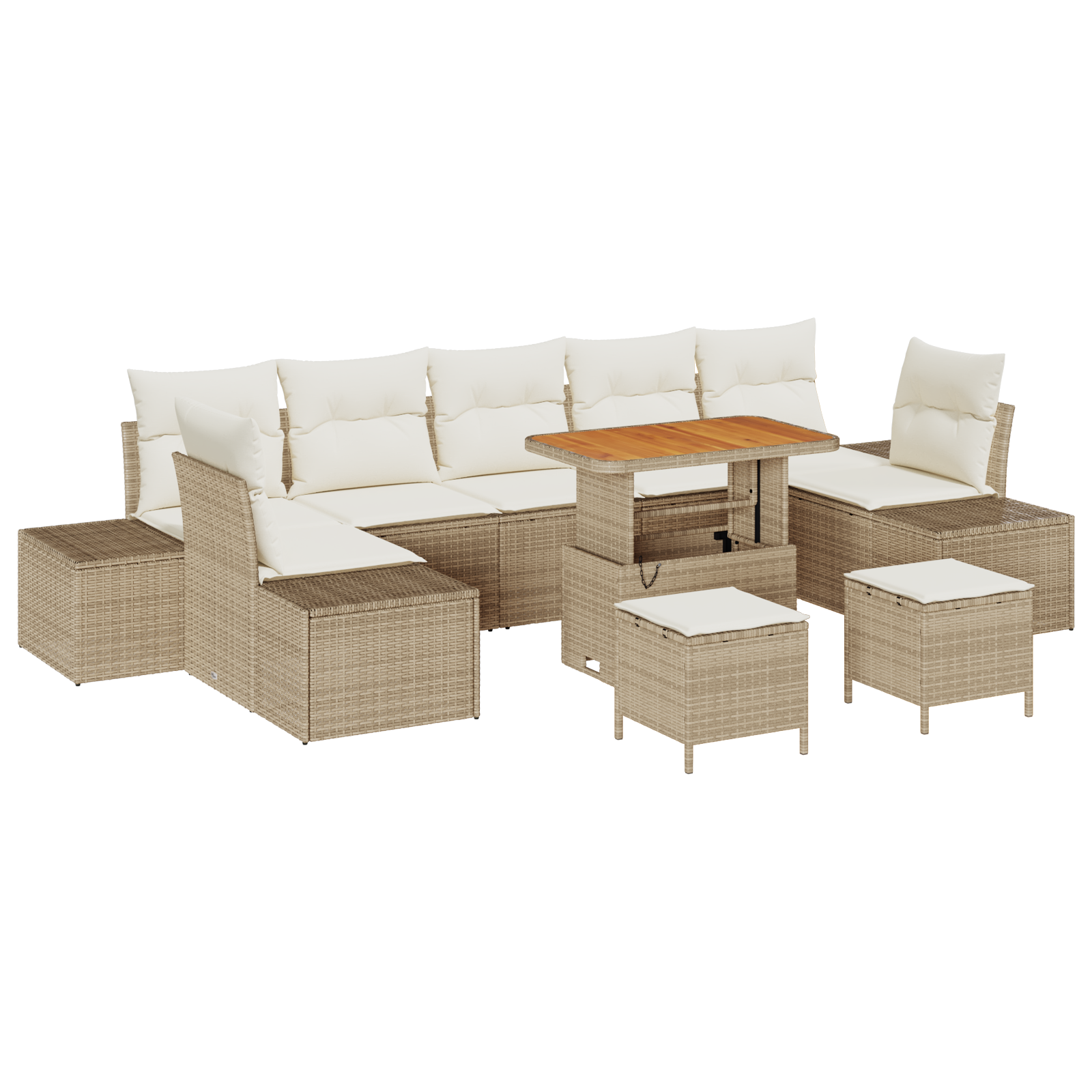 Set divani da giardino 10 pezzi con cuscini Beige Polyrattan Acacia