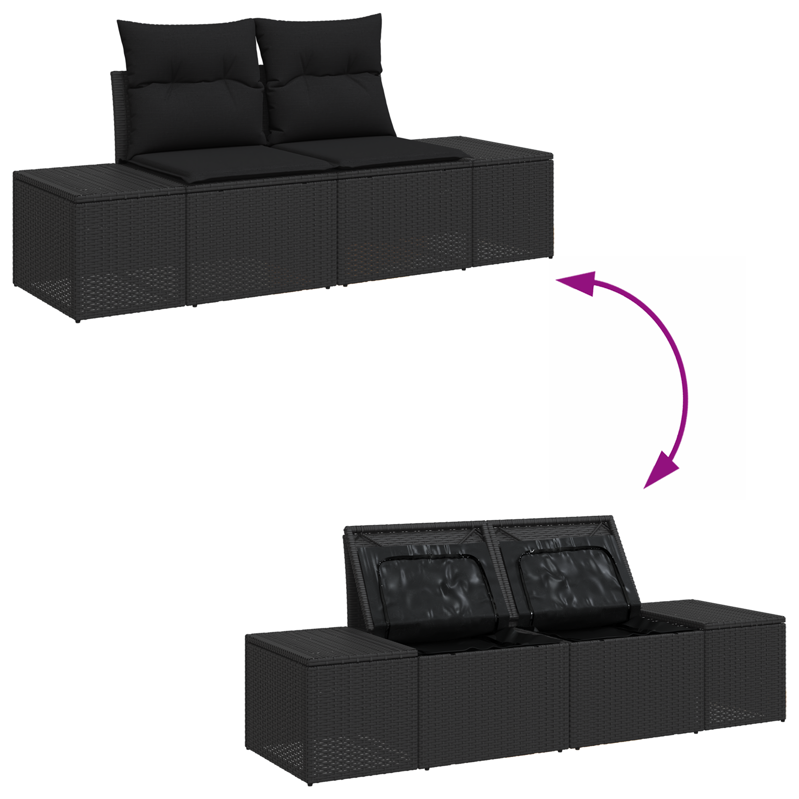 Set di Divano da Giardino in 8 Pezzi con Cuscini Nero Polyrattan Acacia