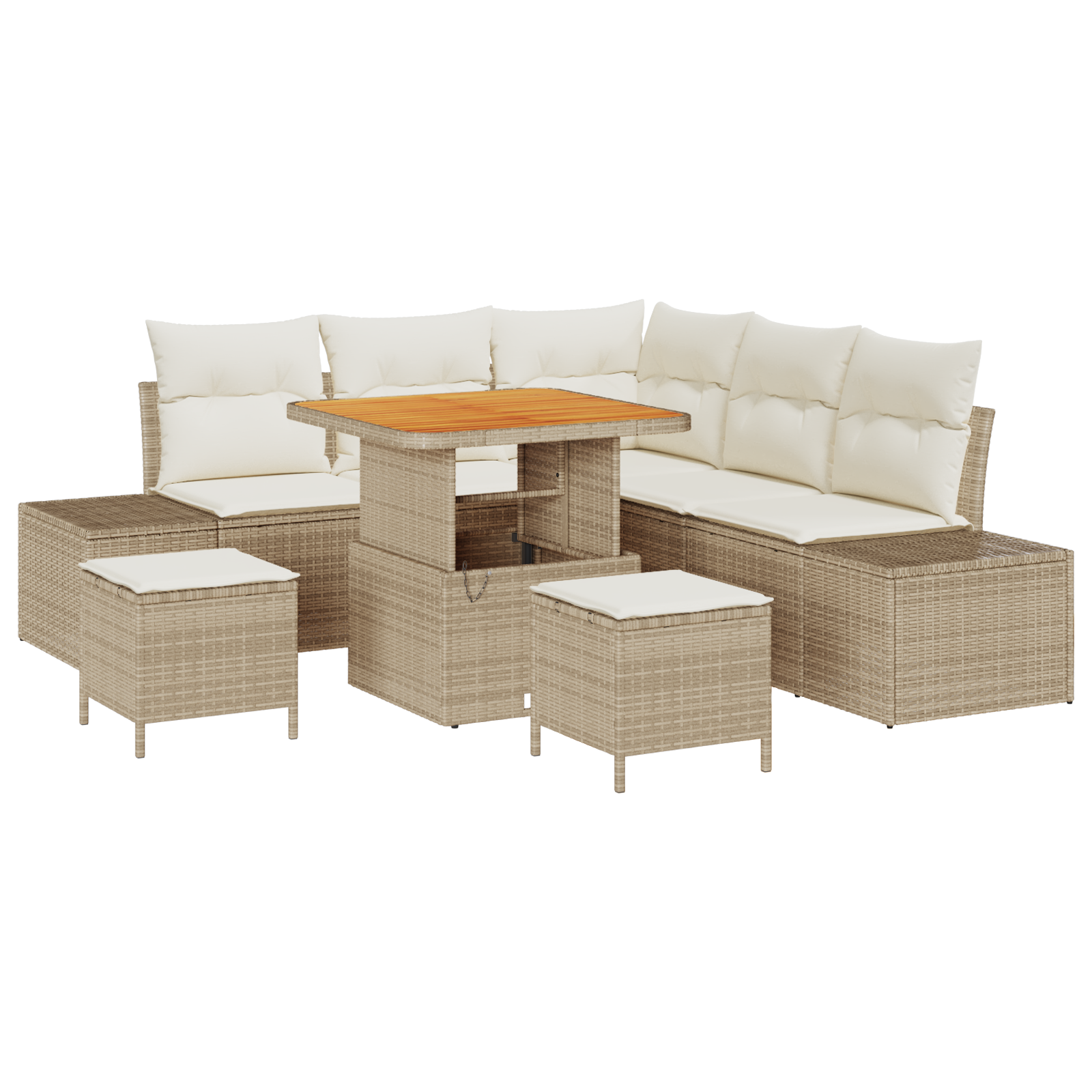 Set Divano da Giardino  8 Pezzi con Cuscini Beige Polyrattan Acacia
