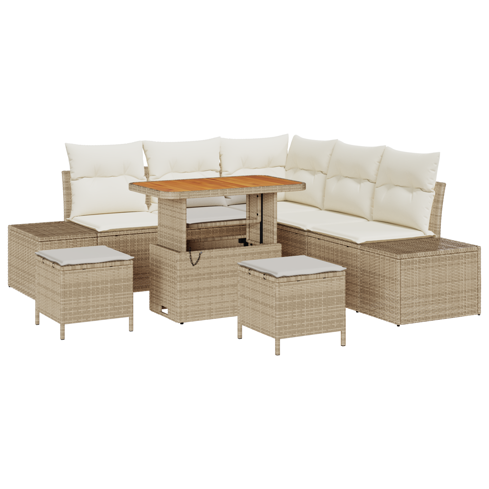 Set divani giardino  da 8 pezzi con cuscini Beige Rattan Poliestere