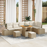 Set divani giardino  9 pezzi con cuscini Beige Polyrattan Acacia