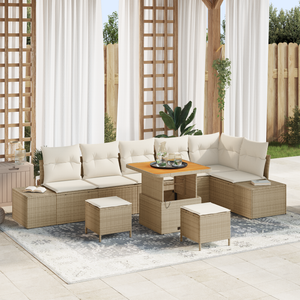 Set divani giardino  9 pezzi con cuscini Beige Polyrattan Acacia